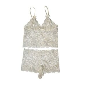 Women's White Lace‎ Lingerie Set Floral Sheer Cami & Shorts Pajama Set XS/S